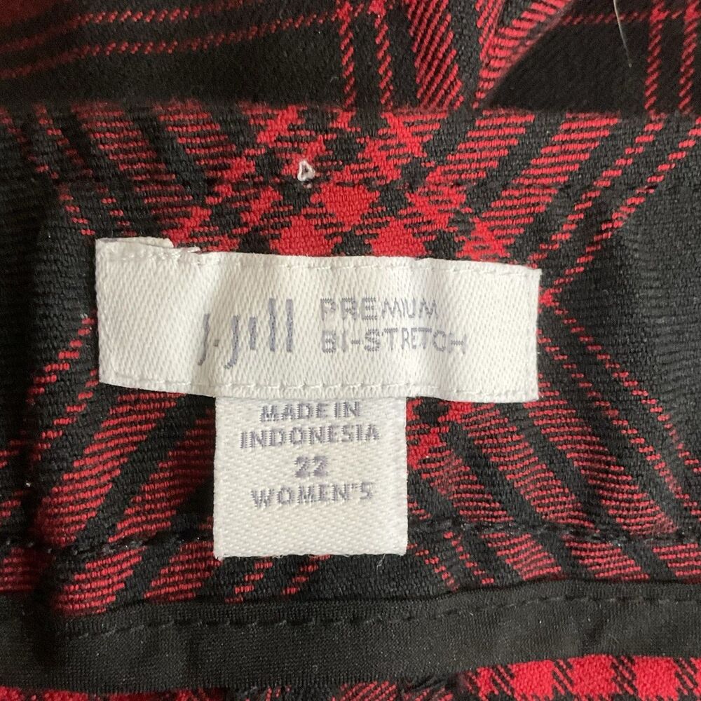 J Jill Premium Bi-Stretch Straight Leg Plaid Pants 22 Black Red Academia Preppy - Picture 4 of 6